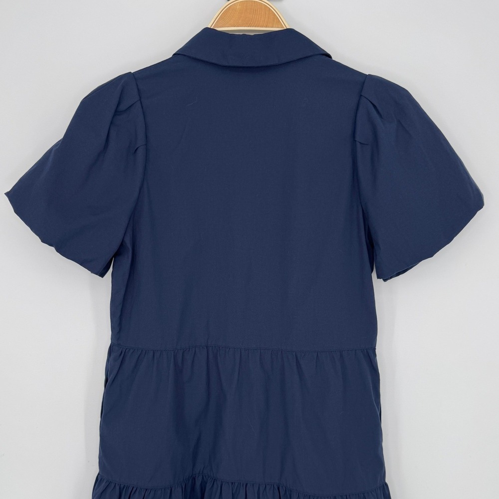 Brochu Walker Havana Mini Dress Small Navy Tiered Puff Sleeve Preppy Coastal - Picture 9 of 13